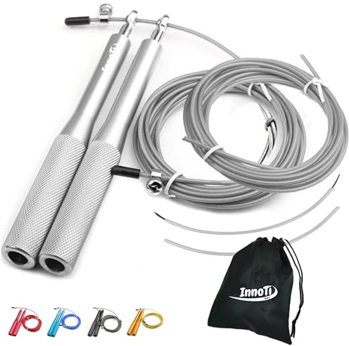InnoTi Springseil Erwachsene Fitness - Mit Oder Ohne Ballast - Speedrope Seilspringen Crossfit für Boxen - Anti-Rutsch Leichte Aluminium Griffe für Double Unders