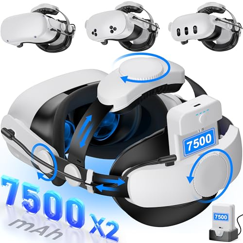 Battery Head Strap 15000mAh for Meta Quest 3/2,Elite Starp Replacement Extend Playtime for Oculus Quest 3/2 with Rechargeable Battery 2 Pack,Charging Dock,Double Adjust Knob Enhanced Support&Comfort