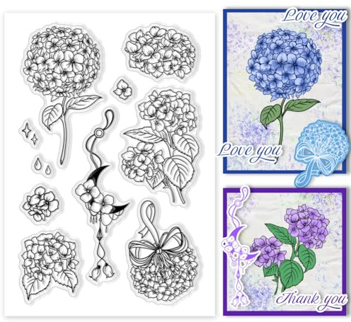 PH PandaHall Hortensien Klarsichtstempel Blumen Silikonstempel Transparente Siegelstempel Für DIY Fotoalben Weihnachtskarten Scrapbookings Geschenkanhänger Und Andere Bastelprojekte