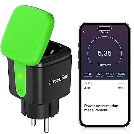 GreenSun WLAN Steckdose Outdoor - Smart Life APP Fernbedienung, Outdoor Steckdose Zeitschaltuhr Aussenbereich mit Strommessung Kompatibel mit Alexa, Google Home, IP44 Außensteckdose