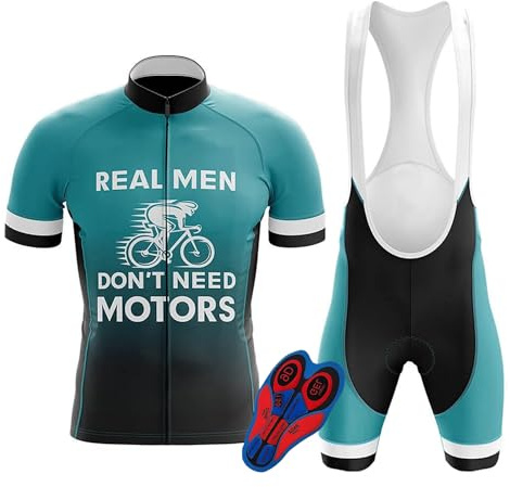 ALEEIK Traje de ciclismo hombre Jersey Maillot de bicicleta,Camiseta Corta+ Bib Shorts Acolchados, Almohadilla de Asiento de Gel 9D Para Montar En Bicicleta Conjunto Cómodo y De Secado Rápido
