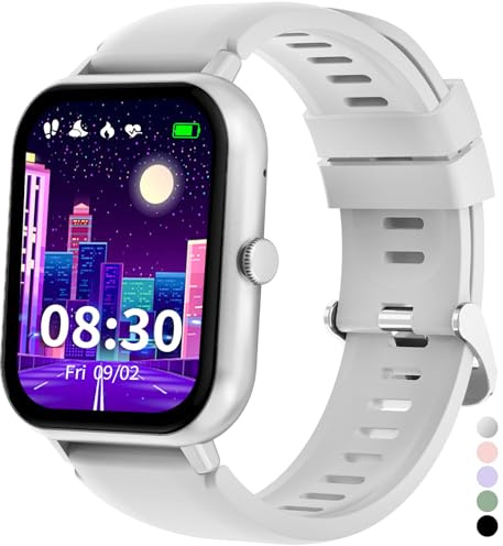 JUBUNRER Smartwatch, barn, pulsmätare, sömnmätare stegräknare, sport, vattentät väckarklocka, miniräknare, klocka, pojke, flicka, fitness, pojkar, flickor, tonåringar, present, över 3 år