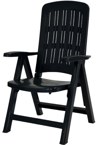 Tomaino -Gartenstuhl Klappbar aus Kunststoff - gartensessel wetterfest hochlehner 5 Positionen mit Armlehnen - Komfort und Entspannung für Balkon, Terrasse und Outdoor (Anthrazit)