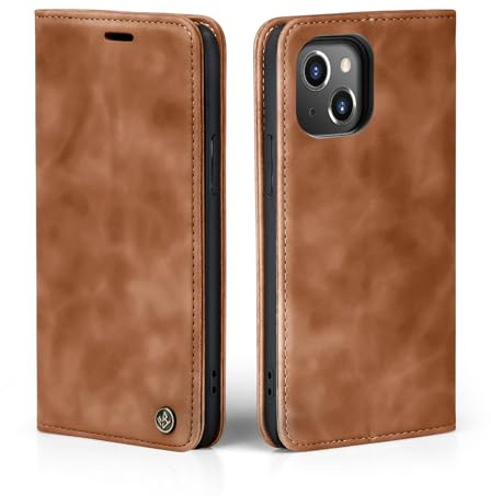 LBH Handyhülle für Apple iPhone 13 Mini in Hellbraun mit Karten- und Geldfach Smartphone Hülle mit Standfunktion Flip Case Schutzhülle Magnetverschluss Vintage