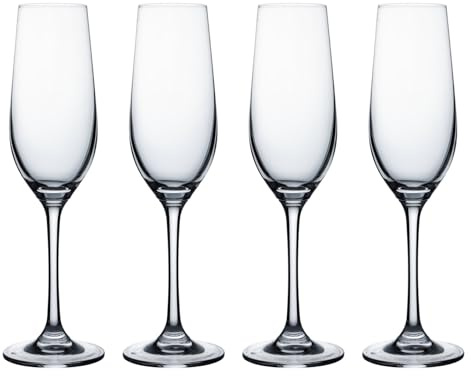 Ravenhead Kings, set di 4 flute da champagne da 200 ml, eleganti calici da 20 cl, per feste, cene e intrattenimenti, durevoli e lavabili in lavastoviglie