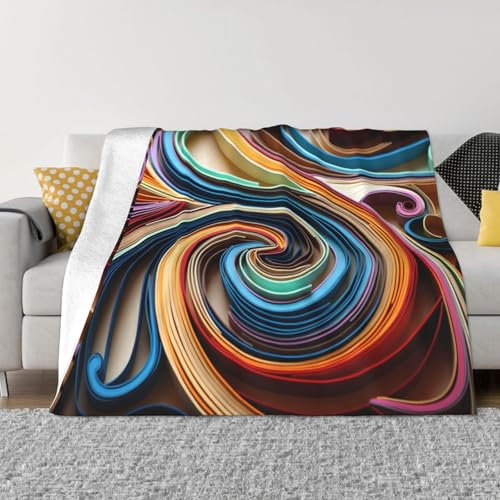 Bunte Papierstreifen, gemusterte Decke, superweiche Microfleece-Decke, warme Decke, geeignet für Bett, Sofa, Wohnzimmer, 203 x 152 cm