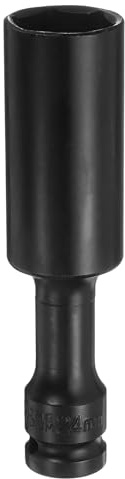 sourcing map Deep Thin Wall Impact Socket 24mm Metric 6 Point Socket 1/2 Square Drive 5 Extra Long Phosphated CR-V Steel Industrial Grade Spindle Axle Nut Socket, Black