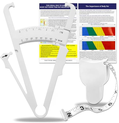 Body Fat Caliper and Tape Measure for Body, Body Fat Caliper Set with Body Fat Percentage Measurement Chart for Accurate Body Fat Measurement (White)