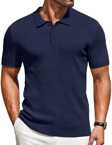 COOFANDY Pikétröjor för män vuxna kortärmad stickad t-shirt knapp stretch golf t-shirt normal passform