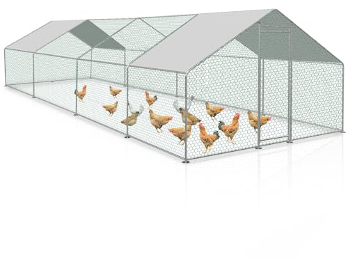 Peviasot Hühnerstall mit Schloss, Hühnerhaus 3x8x2m Verzinkter Stahl Freigehege Outdoor Geflügelstall, für Hühnerkäfig Vogelkäfig