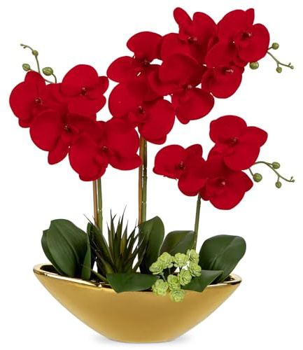 Oairse Kunstpflanze Orchideen Künstliche Deko Blumen Kunstblumen Wie Echt Mit Real-Touch Blüten im Keramiktopf Tischdeko Fensterbank Deko, Höhe 41cm
