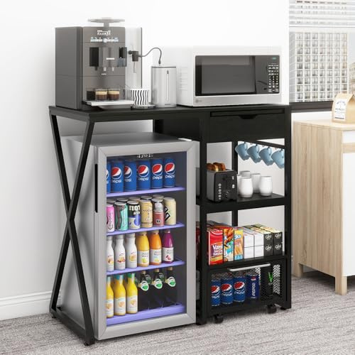 PUNCIA Coffee Bar Cabinet with Mini Fridge Space for Dorm Kitchen Black