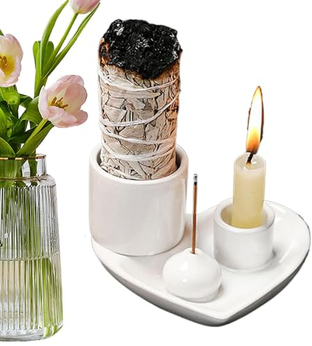 Zunishaone - Soporte para Quemador de Incienso, Cuenco para Manchas | Cuenco de cerámica | 4 en 1 Porta Decorativo Incienso de Ceniza Bandeja de Ceniza para Yoga SPA meditación Home Decor