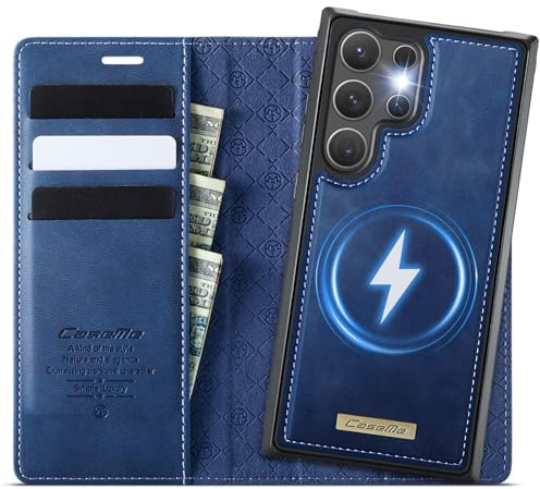 Coverilo Hülle für Samsung Galaxy S24 Ultra 5G, Abnehmbar 2-in-1 Magnetische Premium PU Leder Handyhülle Kabelloses Laden Kartenfach RFID Standfunktion Klapphülle für Galaxy S24 Ultra – Dunkelblau