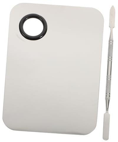 Veemoon Makeup Mixing Palette with Tool for Blending Lip Colors and Blushes Silver Metal Makeup Plate for Cosmetics