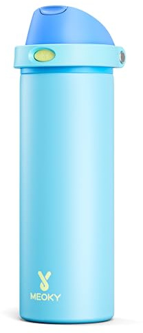 24 oz Insulated Water Bottle for Men: Meoky Stainless Steel Water Bottle with 2-in-1 Straw and Spout Lid - Leak Proof, Cold for 24 Hours, Fits in Car Cup Holder, BPA-Free for Sports Travel, Azure