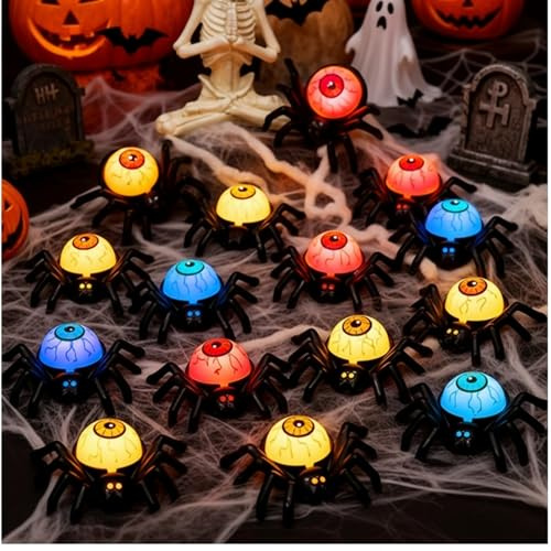 GWAEPU Halloween Spinne Augäpfel Kerzenlicht : 12 Stück LED HalloweenDeko Kerzenlichter Halloween Kerzen Spinne Augäpfel Dekorations für Innen Außen Home Dekor (Rot Blau Orange)