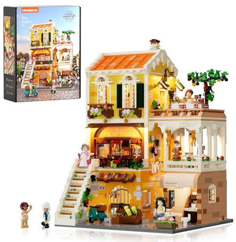 Lumibricks Italienisches Familienrestaurant Klemmbausteine mit Licht, Modular Building mit Pizzeria & Café, 2868PCS,Mediterrane Wohn Dekor, Geschenk für Food- & Baustein-Fans