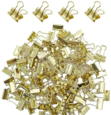 CATELL 100 stycken foldback-klämmor, 19 mm pappersklämmor metallklämmor små bindarklämmor dokumentklämma multisyfte klämmor för anteckningar skola brevpapper kontorsmaterial (guld)