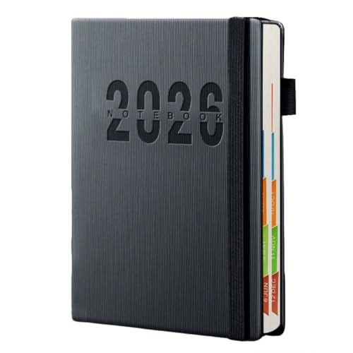 Tarqite Calendario 2026 A5, agenda 2026, planificador semanal y diario, planificador diario de 12 meses, tapa dura, calendario de libro con pestañas mensuales multicolor y marcadores de tela - negro