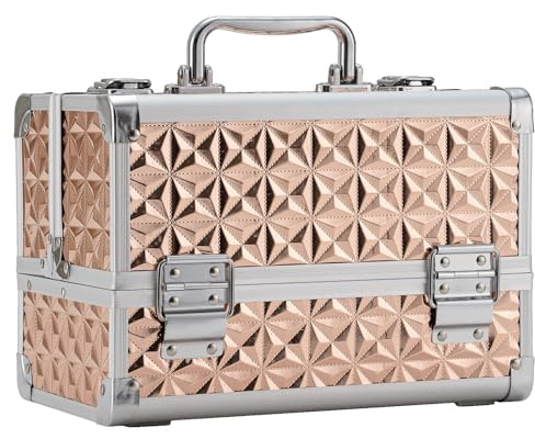 Makeup Train Case with Lighted Mirror,Portable Makeup Box Organizer (Rose Gold)