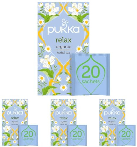 Pukka Infusion Relax, Camomille, Fenouil, Guimauve, Tisane Biologique et Ayurvédique, Issue du Commerce Equitable, 20 Sachets (Lot de 4)