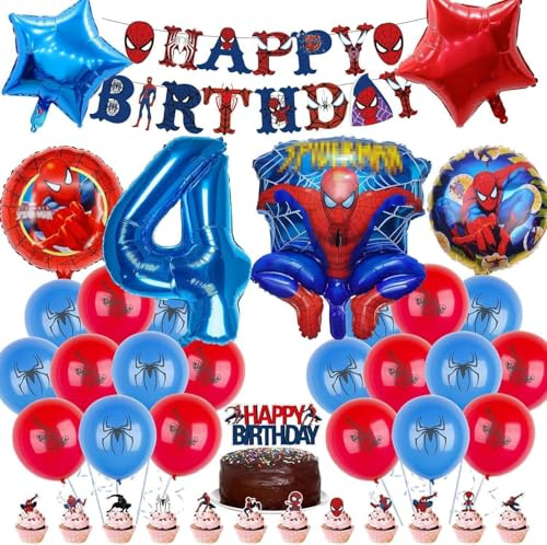 Spinne Geburtstag Deko,30 Stück Helium Ballons Geburtstag,Mit riesigen 3D-Spinne-Heldenballons und Zahlenballons,Spinnennetz Party Deko Geburtstagsdeko