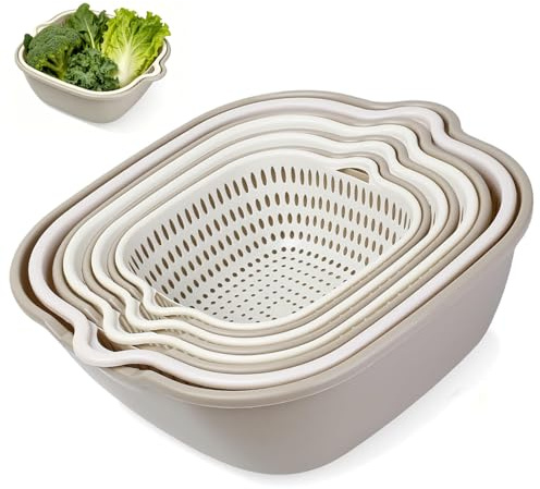 8 Stück 2-in-1küchensieb Kunststoff Doppelschicht Abflusskorb nudelsieb küchensieb stapelbare Colander-Schüssel mit Griffen für die Küche Obst Gemüse Reis Sieb.