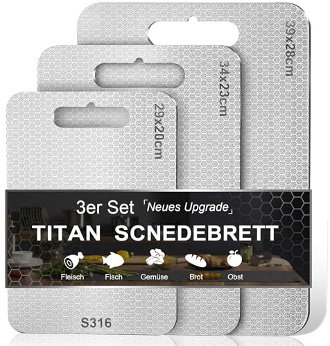 3 stycken titan skärbräda rostfritt stål skärbrädor antibacterial BPA-fri | Dubbelsidig titanium skärbräda halkfri för kök kött bröd frukt grönsaker, diskmaskinssäker (uppgradering)