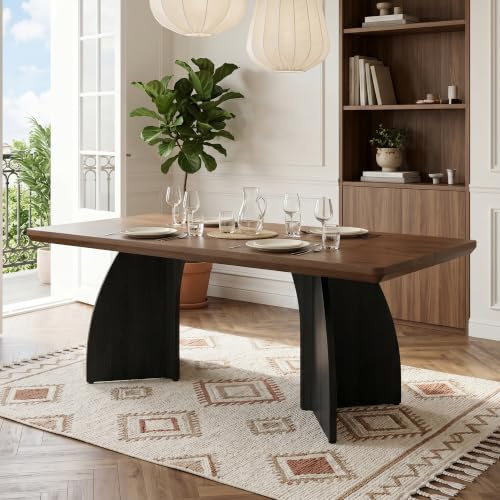 Merax Mesa de comedor rectangular de 160 x 80 x 76 cm, ahorra espacio para 4 – 6, resistente al agua y a los arañazos, color nogal, mesa gruesa para salón, comedor, cocina, oficina
