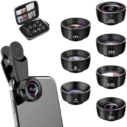 Textiluxe 7 int 1 Phone camera lens kit, Mobile phone camera lenses, macro lens, Wide Lens,macro lens, Filter for iPhone,Samsung and Most Smartphone