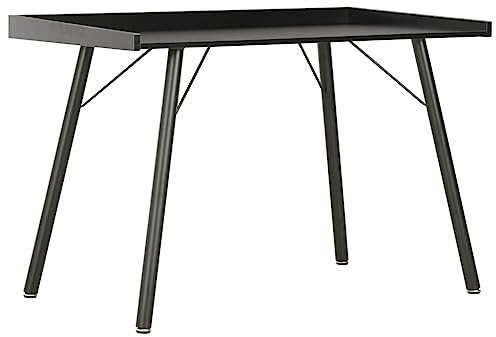Tonture Bureau Noir en aggloméré avec Pieds en Acier 90x50x79 cm, Poste de Travail Compact avec Dossier et Panneau surélevés pour télétravail, étude, Gaming et Rangement Ergonomique