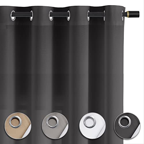 wometo Vorhang mit 8 rostfreien Metall Ösen Blickdicht OekoTex 140x245 Türvorhang Ösenvorhang - dunkelgrau