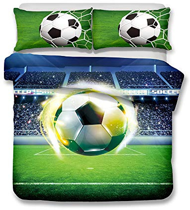 Stillshine Ensemble de literie 3 pièces Housse de Couette et Taies d'oreiller 3D Football Coupe du Monde Doux Couverture de lit Microfibre avec Fermeture à Glissière Parure de Lit 220x240