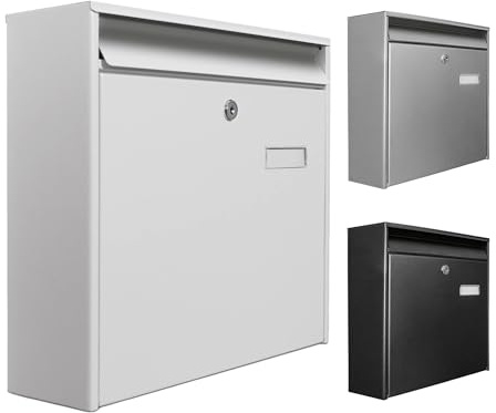 banjado Burg-Wächter Briefkasten Silber 32x36x10cm - Briefkasten groß mit Namensschild- Postkasten A4 Einwurf inkl. Montagematerial & 2 Schlüsseln