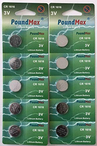 PoundMax Lot de 10 Piles Bouton au Lithium 1616 CR1616 DL1616 3 V