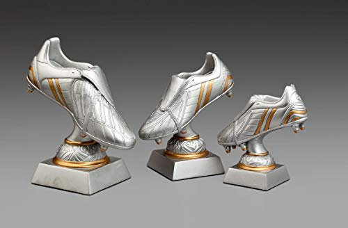 Henecka Fussball-Pokal, Resinfigur Fußballschuh, Silber mit Gold, mit Wunschgravur, Größe 14 cm