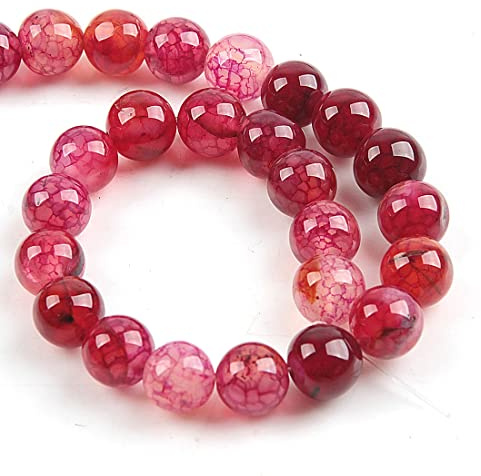 Perlin Edelstein Perlen Crackle Veins Stein 10/8/6 mm Rot Kugel Edelsteine Schmuckperlen Schmuckstein Perlenkette perlen zum auffädeln (8mm 15 Stück)