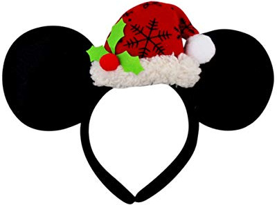 Needzo Christmas Mouse Ears Headband with Red Santa Claus Hat and Mistletoe for Holiday Parties, One Size Fits Most