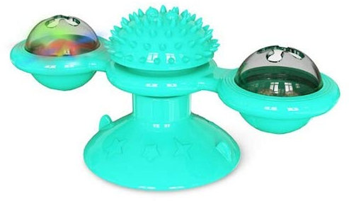 WZhen Cat Toys Interactive Chew Tool For Indoor Cats Ball Windmill Catnip Pet Toothbrush Funny Kitten Hair Brush Turntable Massage Scratching Tickle Toy With Suction Cup - Macaw Blue Green