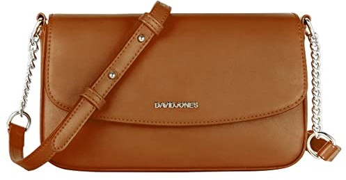 David Jones - Kleine Umhängetasche Damen - Crossbody Bag PU Leder - Frau Kette Schultertasche Rechteckige Tasche - Abendtasche Handy Handtasche Clutch Kettentasche - Elegant Reise Party - Braun Cognac