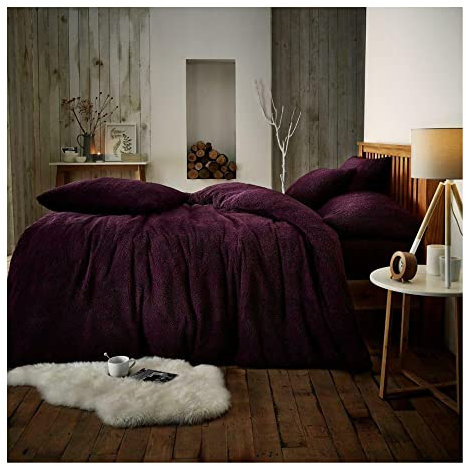 Lions Teddy Bear Bedding Single - Ultra Soft Thermal Fluffy Fleece Duvet Cover Set Single Bed with Pillowcase, 100% Polyester, Warm Cosy Quilt Covers, Plain Purple, 137x200cm