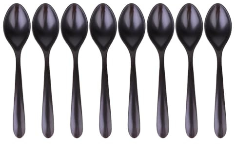 HEMOTON 8Pcs Imitation Porcelain Soup Spoons Black Matte Finish Heat Resistant Serving Spoons for Home Kitchen Restaurant 7 Inch Noodle Wonton Spoons