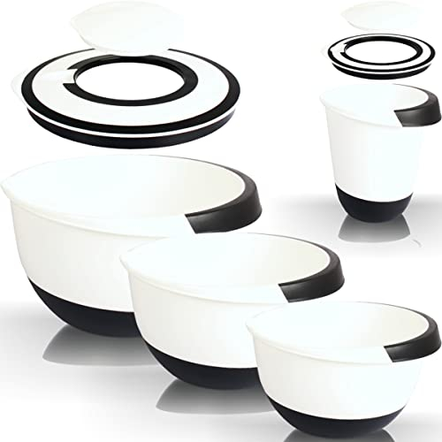 Stimo XXL SET 4x Rührschüsseln mit Stoppboden antirutsch aus Kunststoff spülmaschinenfest Back - Schüssel mit Deckel (SET 1,5L + 5L + 2L + 3,5L (4er))