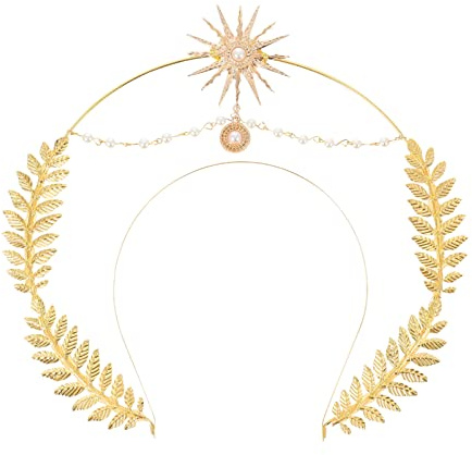 Lurrose Krone Retro Göttin Halo Haarband Engel Braut Gold Halo Stirnband Hochzeit Kopfschmuck für Frauen Mädchen Stirnbänder Engel Halo Braut