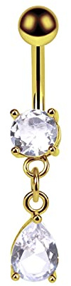 14g Bijoux Piercing Nombril Acier Chirurgical, Bijoux de Corps Femme Pendentif Long avec Zircone