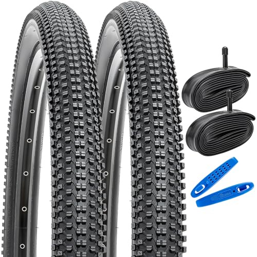 YunSCM 2 st hopfällbara 26 tum mountainbike-däck 26 x 2,35 däck 57-559 däck och 26 cykelrör Schrader-ventil AV kompatibel med 26 x 2,25 26 x 2,30 26 x 2,35 MTB/gruvel/vägcykel däck och slangar