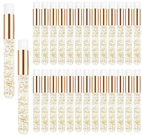 30 Pcs Crystal Lash Shampoo Brushes- Eyelash Cleaning Brush Soft Makeup Brushes for Eyelash Extensions Cleansing,Nose Pore Deep Cleaning Brush(Gold)