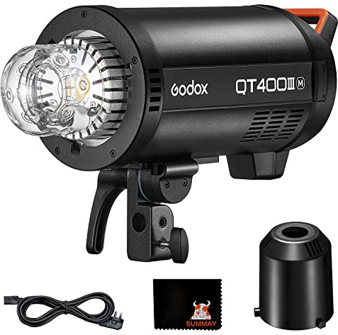 Godox QT400IIIM 400W Studioblitz 0,01-0,9s Recyclingzeit 1/29600s Blitzdauer (t0,1) 40W Einstelllampe Bowens Mount 1/8000s High-Speed Sync Light für Sport-, Mode- oder Porträtfotografie