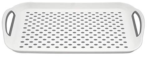 Bandeja de servicio antideslizante, bandeja de plástico rectangular inferior superior antideslizante, bandeja de desayuno resistente para cenas/bebidas, color gris (paquete de 1)